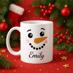 Happy Snowman Face Gepersonaliseerde Naam vakantie Mok