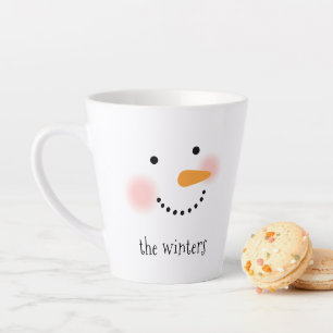 Happy Snowman Face Personal Name Holiday Latte Mok