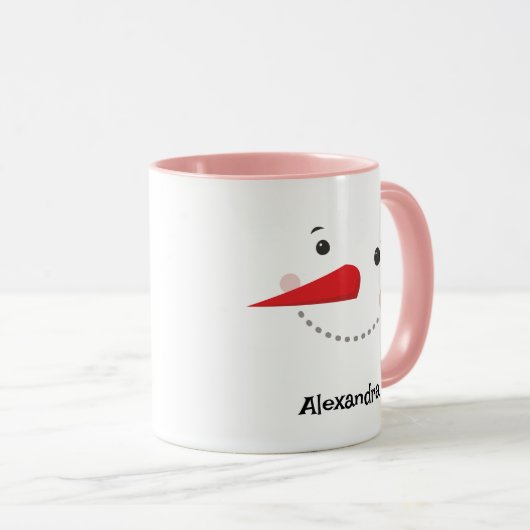 Happy Snowman Face Personal Name Holiday Mok (Voorkant rechts)