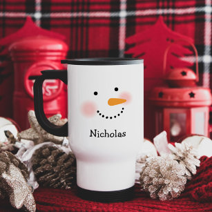 Happy Snowman Face Personal Name Holiday Reisbeker