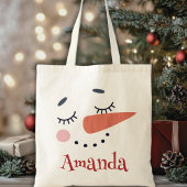 Happy Snowman Face Personal Name Holiday Tote Bag