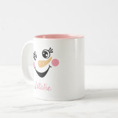 Happy Snowman Face Personal Name Holiday Tweekleurige Koffiemok (Voorkant links)