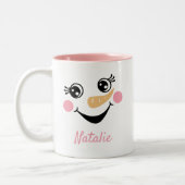 Happy Snowman Face Personal Name Holiday Tweekleurige Koffiemok (Links)