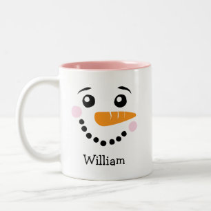 Happy Snowman Face Personal Name Holiday Tweekleurige Koffiemok
