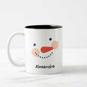 Happy Snowman Face Personal Name Holiday Tweekleurige Koffiemok