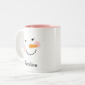 Happy Snowman Face Personal Name Holiday Tweekleurige Koffiemok (Voorkant links)