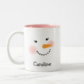 Happy Snowman Face Personal Name Holiday Tweekleurige Koffiemok (Links)