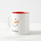 Happy Snowman Face Personal Name Holiday Tweekleurige Koffiemok (Voorkant links)