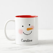 Happy Snowman Face Personal Name Holiday Tweekleurige Koffiemok (Links)