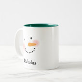 Happy Snowman Face Personal Name Holiday Tweekleurige Koffiemok (Voorkant links)