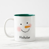 Happy Snowman Face Personal Name Holiday Tweekleurige Koffiemok (Links)