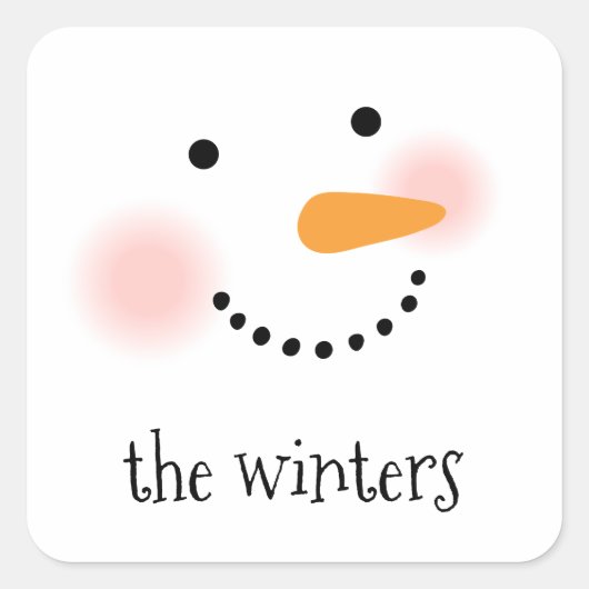 Happy Snowman Face Persoonlijke familienaam Vierkante Sticker (Voorkant)