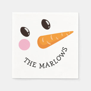 Happy Snowman Face Persoonlijke familienaam Winter Servet