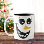 Happy Snowman Face Persoonlijke naam Holiday Gift Tweekleurige Koffiemok