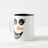 Happy Snowman Face Persoonlijke naam Holiday Gift Tweekleurige Koffiemok (Voorkant links)