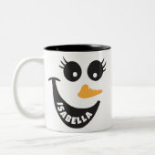 Happy Snowman Face Persoonlijke naam Holiday Gift Tweekleurige Koffiemok (Links)