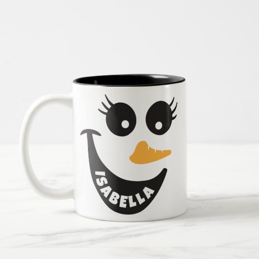Happy Snowman Face Persoonlijke naam Holiday Gift Tweekleurige Koffiemok (Links)