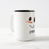 Happy Snowman Face Persoonlijke naam Holiday Two-T Tweekleurige Koffiemok (Voorkant links)