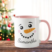 Happy Snowman Face Persoonlijke naam Kerstmis Koffiemok