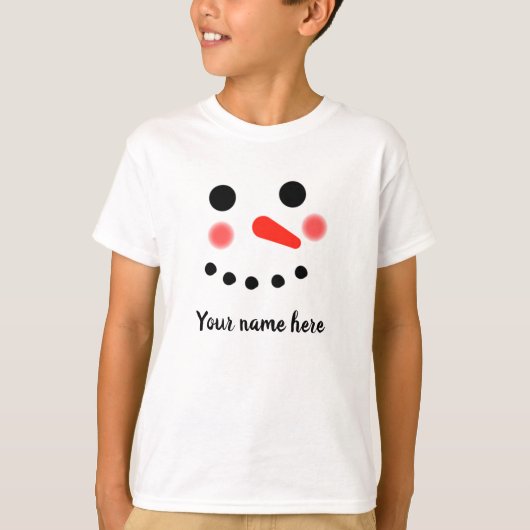 Happy Snowman Face Persoonlijke naam T-Shirt (Voorkant)