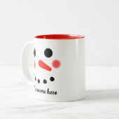 Happy Snowman Face Persoonlijke naam Tweekleurige Koffiemok (Voorkant links)