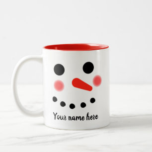 Happy Snowman Face Persoonlijke naam Tweekleurige Koffiemok