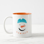 Happy Snowman Face Persoonlijke tekst Tweekleurige Koffiemok (Links)