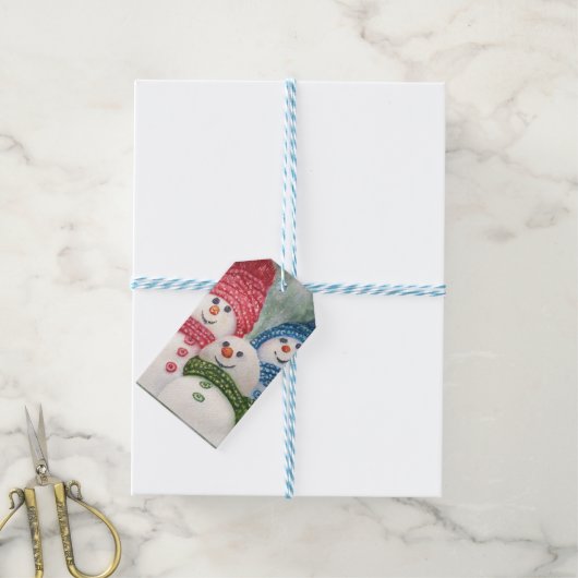 HAPPY SNOWMAN FAMILY CadeauLabel (Met Touw)