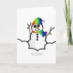 Happy Snowman Feestdagen Kaart<br><div class="desc">Vergeet niet dat de meest in de mode verkerende sneeuwpoppen regenbogen in hun sjaals en wollen petten draag.</div>