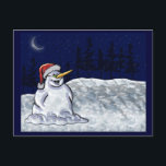Happy Snowman Feestdagenkaart<br><div class="desc">Deze heerlijke sneeuwman met de gekke grijns onder de maanverlichte hemel zal de dag van diegenen waar je hem naartoe stuurt opfleuren met je vakantiegroeten van vreugde. Origineel digitaal schilderij van Leslie Sigal Javorek.</div>