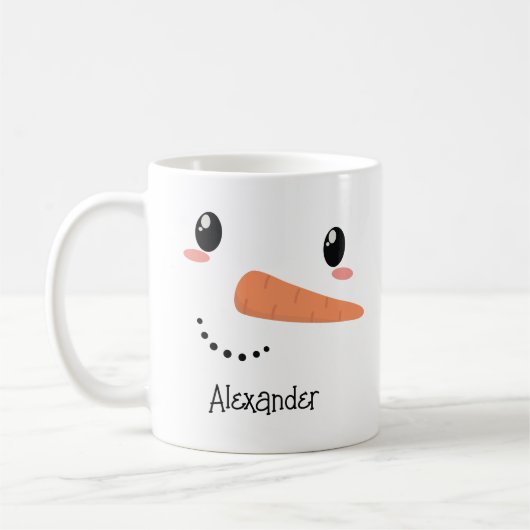 Happy Snowman gezicht gepersonaliseerde kerst Mok (Links)