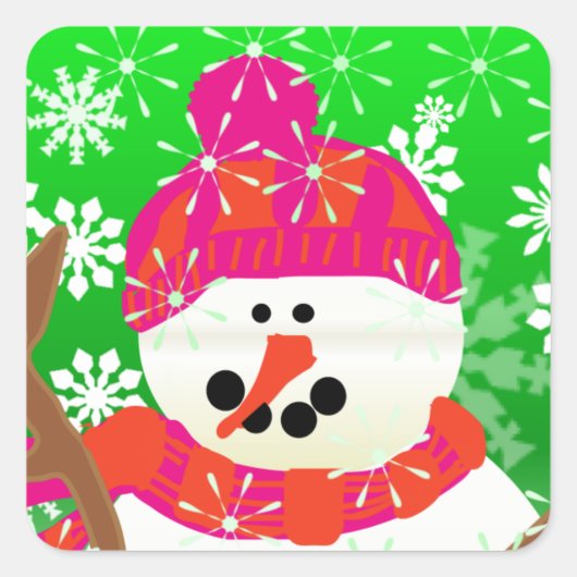 Happy Snowman Holiday Square Sticker (Voorkant)