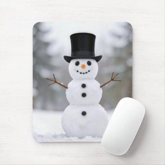 Happy Snowman In a Black Top Hat Muismat (Met muis)
