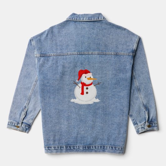 Happy Snowman in a Santa Hat Denim Jacket (Achterkant)