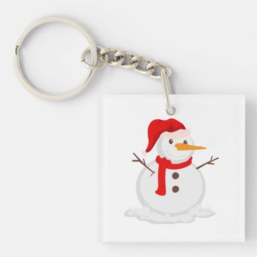 Happy Snowman in a Santa Hat Sleutelhanger (voorkant)