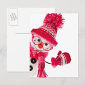 Happy Snowman in gebreid roze Pet Briefkaart (Voorkant / Achterkant)