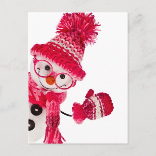 Happy Snowman in gebreid roze Pet Briefkaart (Voorkant)
