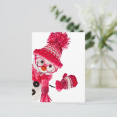 Happy Snowman in gebreid roze Pet Briefkaart (Staand voorkant)
