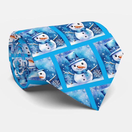 Happy Snowman in het blauw Stropdas (Opgerold)