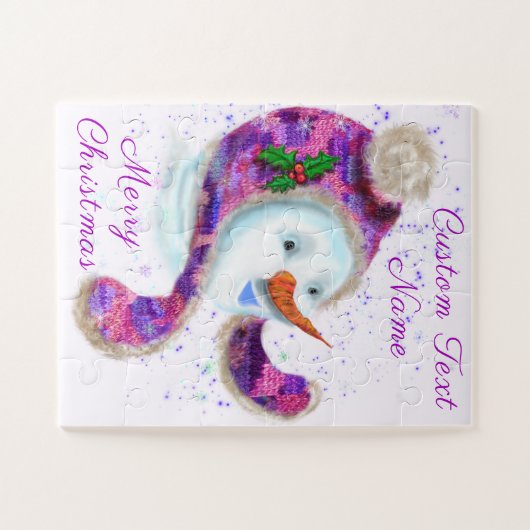 Happy Snowman in het Paarse RozeWinter Pet - Jouw  Legpuzzel (Horizontaal)