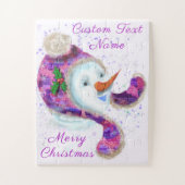 Happy Snowman in het Paarse RozeWinter Pet - Jouw  Legpuzzel (Verticaal)