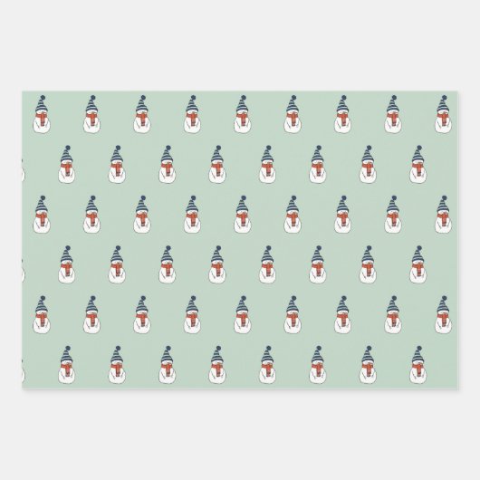 Happy Snowman in Mint Wrapping Paper set van 3 (Voorkant 3)