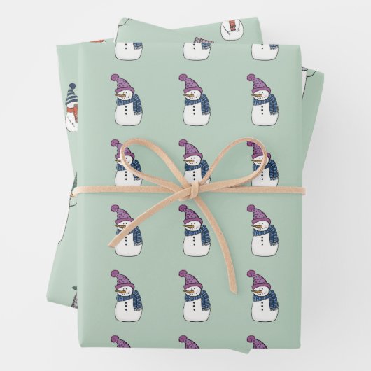 Happy Snowman in Mint Wrapping Paper set van 3 (In situ)