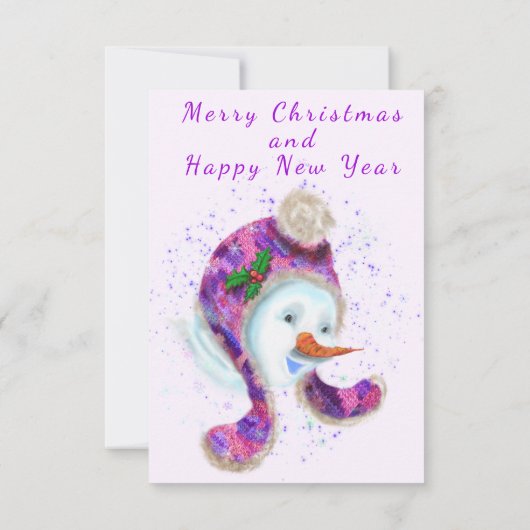 Happy Snowman in Paarse roze Beanie Winter Pet Fun (Achterkant)