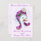 Happy Snowman in Paarse roze Beanie Winter Pet Fun (Voorkant / Achterkant)
