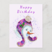 Happy Snowman in Paarse roze Beanie Winter Pet Fun Briefkaart (Voorkant)