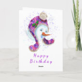 Happy Snowman in Paarse roze Beanie Winter Pet Fun Kaart (Achterkant)