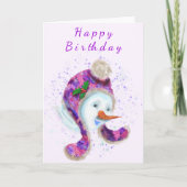 Happy Snowman in Paarse roze Beanie Winter Pet Fun Kaart (Voorkant)