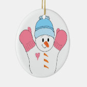 Happy Snowman in Pink Mittens Keramisch Ornament (Rechts)