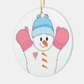 Happy Snowman in Pink Mittens Keramisch Ornament (Links)